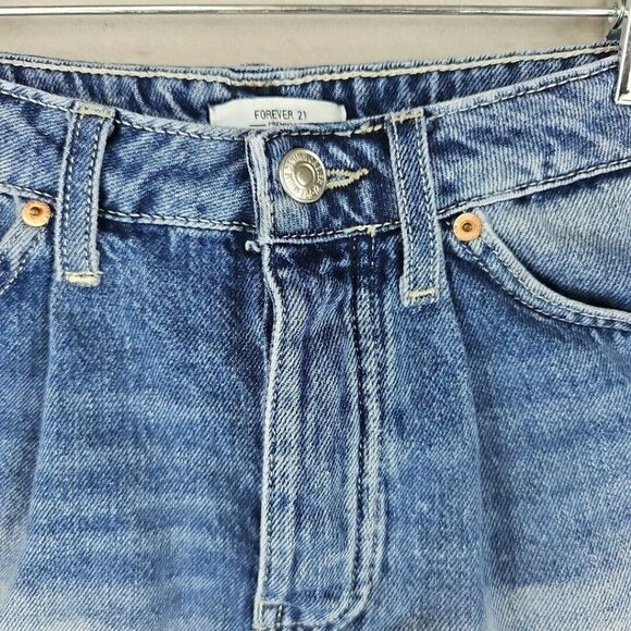 FOREVER 21 Mini Shorts Womens Size 24 Blue Button Fly Cheeky Daisy Dukes Cowgirl - Picture 3 of 11